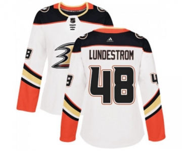 Women Anaheim Ducks #48 Isac Lundestrom Authentic White Away Hockey Jersey