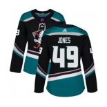 Women Anaheim Ducks #49 Max Jones Authentic Black Teal Alternate Hockey Jersey