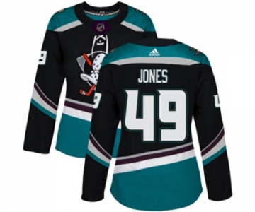 Women Anaheim Ducks #49 Max Jones Authentic Black Teal Alternate Hockey Jersey