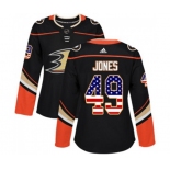 Women Anaheim Ducks #49 Max Jones Authentic Black USA Flag Fashion Hockey Jersey