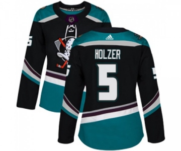 Women Anaheim Ducks #5 Korbinian Holzer Authentic Black Teal Alternate Hockey Jersey