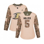 Women Anaheim Ducks #5 Korbinian Holzer Authentic Camo Veterans Day Practice Hockey Jersey