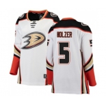 Women Anaheim Ducks #5 Korbinian Holzer Authentic White Away Fanatics Branded Breakaway Hockey Jersey