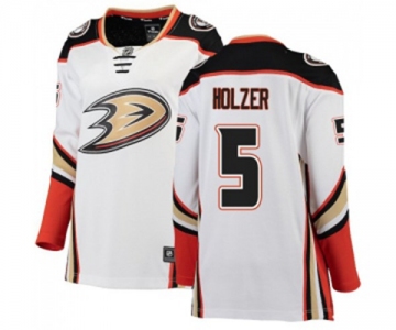 Women Anaheim Ducks #5 Korbinian Holzer Authentic White Away Fanatics Branded Breakaway Hockey Jersey