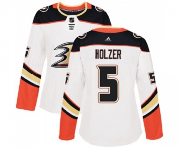 Women Anaheim Ducks #5 Korbinian Holzer Authentic White Away Hockey Jersey