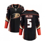 Women Anaheim Ducks #5 Korbinian Holzer Fanatics Branded Black Home Breakaway Hockey Jersey