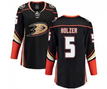 Women Anaheim Ducks #5 Korbinian Holzer Fanatics Branded Black Home Breakaway Hockey Jersey