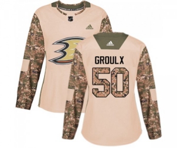 Women Anaheim Ducks #50 Benoit-Olivier Groulx Authentic Camo Veterans Day Practice Hockey Jersey