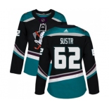 Women Anaheim Ducks #62 Andrej Sustr Authentic Black Teal Alternate Hockey Jersey