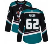 Women Anaheim Ducks #62 Andrej Sustr Authentic Black Teal Alternate Hockey Jersey