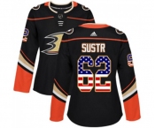 Women Anaheim Ducks #62 Andrej Sustr Authentic Black USA Flag Fashion Hockey Jersey