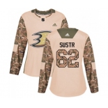 Women Anaheim Ducks #62 Andrej Sustr Authentic Camo Veterans Day Practice Hockey Jersey