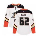 Women Anaheim Ducks #62 Andrej Sustr Authentic White Away Hockey Jersey