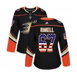 Women Anaheim Ducks #67 Rickard Rakell Authentic Black USA Flag Fashion Hockey Jersey