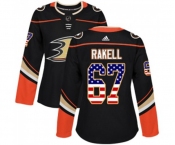 Women Anaheim Ducks #67 Rickard Rakell Authentic Black USA Flag Fashion Hockey Jersey