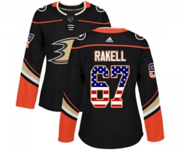 Women Anaheim Ducks #67 Rickard Rakell Authentic Black USA Flag Fashion Hockey Jersey