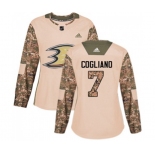 Women Anaheim Ducks #7 Andrew Cogliano Authentic Camo Veterans Day Practice Hockey Jersey