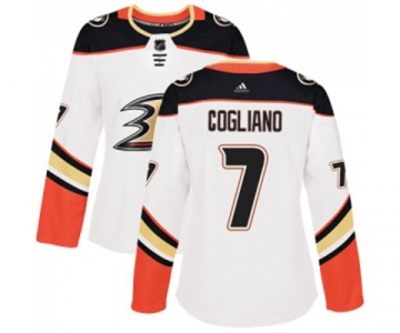 Women Anaheim Ducks #7 Andrew Cogliano Authentic White Away Hockey Jersey