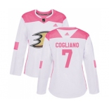 Women Anaheim Ducks #7 Andrew Cogliano Authentic White Pink Fashion Hockey Jersey