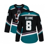 Women Anaheim Ducks #8 Teemu Selanne Authentic Black Teal Alternate Hockey Jersey