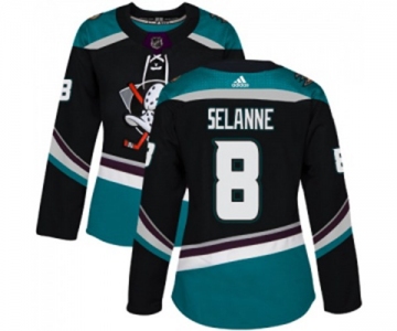 Women Anaheim Ducks #8 Teemu Selanne Authentic Black Teal Alternate Hockey Jersey