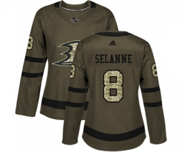 Women Anaheim Ducks #8 Teemu Selanne Authentic Green Salute to Service Hockey Jersey