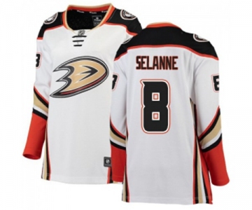 Women Anaheim Ducks #8 Teemu Selanne Authentic White Away Fanatics Branded Breakaway Hockey Jersey