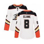 Women Anaheim Ducks #8 Teemu Selanne Authentic White Away Hockey Jersey