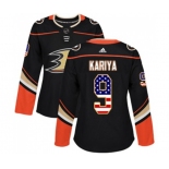 Women Anaheim Ducks #9 Paul Kariya Authentic Black USA Flag Fashion Hockey Jersey