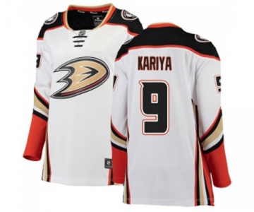 Women Anaheim Ducks #9 Paul Kariya Authentic White Away Fanatics Branded Breakaway Hockey Jersey