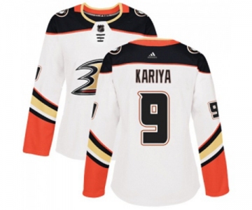 Women Anaheim Ducks #9 Paul Kariya Authentic White Away Hockey Jersey