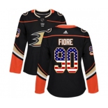 Women Anaheim Ducks #90 Giovanni Fiore Authentic Black USA Flag Fashion Hockey Jersey