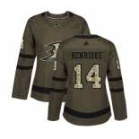 Women's Adidas Anaheim Ducks #14 Adam Henrique Authentic Green Salute to Service NHL Jersey