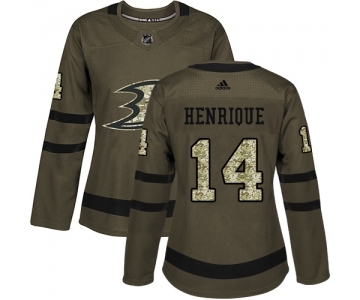 Women's Adidas Anaheim Ducks #14 Adam Henrique Authentic Green Salute to Service NHL Jersey