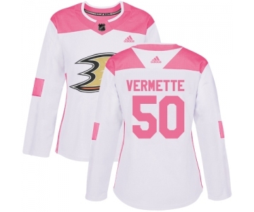 Women's Adidas Anaheim Ducks #50 Antoine Vermette Authentic White-Pink Fashion NHL Jersey