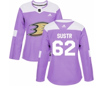 Women's Adidas Anaheim Ducks #62 Andrej Sustr Authentic Purple Fights Cancer Practice NHL Jersey