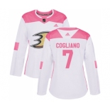 Women's Adidas Anaheim Ducks #7 Andrew Cogliano Authentic White-Pink Fashion NHL Jersey