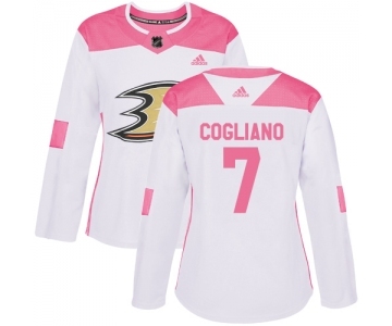 Women's Adidas Anaheim Ducks #7 Andrew Cogliano Authentic White-Pink Fashion NHL Jersey