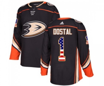 Youth Anaheim Ducks #1 Lukas Dostal Authentic Black USA Flag Fashion Hockey Jersey