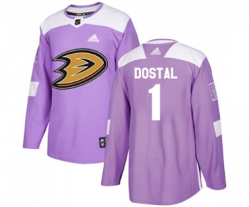 Youth Anaheim Ducks #1 Lukas Dostal Authentic Purple Fights Cancer Practice Hockey Jersey