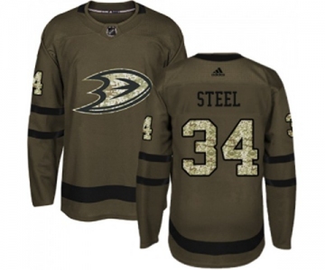 Youth Anaheim Ducks #34 Sam Steel Authentic Green Salute to Service Hockey Jersey