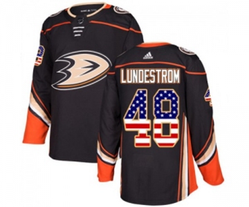 Youth Anaheim Ducks #48 Isac Lundestrom Authentic Black USA Flag Fashion Hockey Jersey