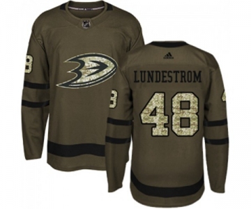 Youth Anaheim Ducks #48 Isac Lundestrom Authentic Green Salute to Service Hockey Jersey