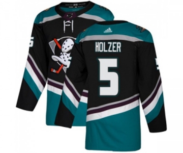 Youth Anaheim Ducks #5 Korbinian Holzer Authentic Black Teal Alternate Hockey Jersey