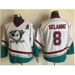 Youth Anaheim Ducks #8 Teemu Selanne White CCM Throwback Stitched NHL Jersey