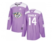 Men Adidas Nashville Predators #14 Mattias Ekholm Purple Authentic Fights Cancer Stitched NHL Jersey