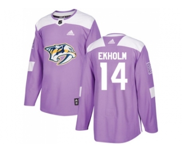 Men Adidas Nashville Predators #14 Mattias Ekholm Purple Authentic Fights Cancer Stitched NHL Jersey