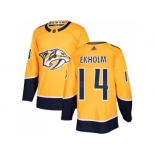 Men Adidas Nashville Predators #14 Mattias Ekholm Yellow Home Authentic Stitched NHL Jersey