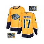 Men Adidas Nashville Predators #17 Scott Hartnell Yellow Home Authentic Fashion Gold Stitched NHL Jersey