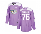 Men Adidas Nashville Predators #76 P.K Subban Purple Authentic Fights Cancer Stitched NHL Jersey